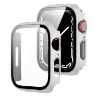 2ใน1 PC กรอบ + ป้องกันกระจกเทมเปอร์เคสสำหรับ Apple Watch ชุด8/7 41Mm (สีขาว)(BiliBlistore)