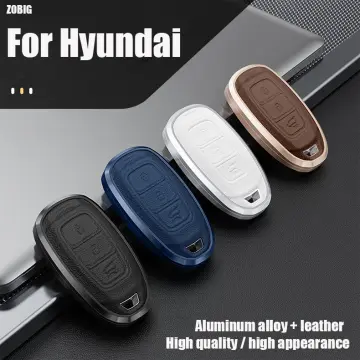 for Hyundai Key Fob Cover with Keychain Leather Car Key Case Protector  Holder Compatible Hyundai Santa Fe Palisade Kona Elantra GT Accent Veloster