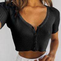 ✌❇✲ Fashion Womens Short Sleeve T-shirt Woman Crop Top Street Clothing Cardigan