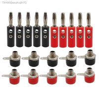 ℡ 10Pair Silver 4mm Banana Plug Male and Female 4mm Banana Jack Panel Mount Banana Socket Terminal Connector Adapter Red Black