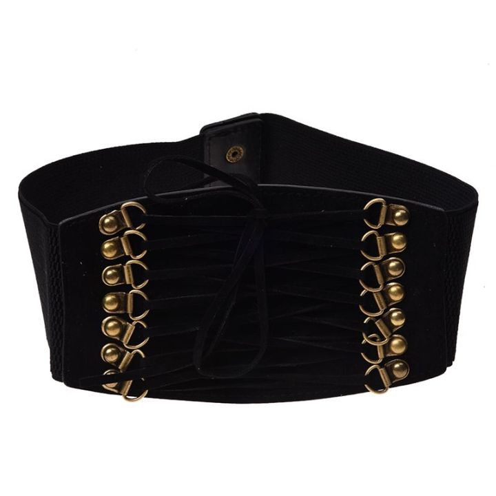 womens-rivet-elastic-buckle-wide-waist-belt-waistband-black