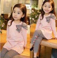 Retail and wholesle 2019 spring and autumn toddler girl clothing sets children clothes kids top with bow+striped leggings 2pcs