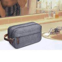 ใหม่ Casual ผ้าใบกระเป๋าเครื่องสำอางพร้อมที่จับหนัง Travel Men Wash Shaving Women Toiletry Storage Waterproof Organizer Bag