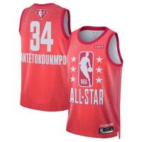 ยอดนิยม เสื้อกีฬาแขนสั้น ลายทีม Nba All Star Milwaukee Bucks 34 Giannis Antetokounmpo 75th Jersey Swingman 2022 สีเทา สีแดง