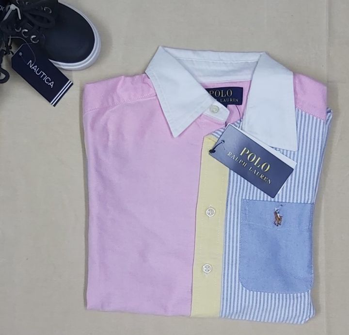 Áo sơ mi bé trai 8 tuổi cotton cổ bẻ tay ngắn hiệu Ralph Lauren size 8  chính hãng hàng mỹ 