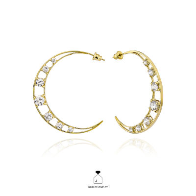 Haus of Jewelry - SELENE STATEMENT HOOPS ต่างหูเงินแท้ ประดับเพชรคิวบิกเซอร์โคเนีย (Cubic Zirconia)