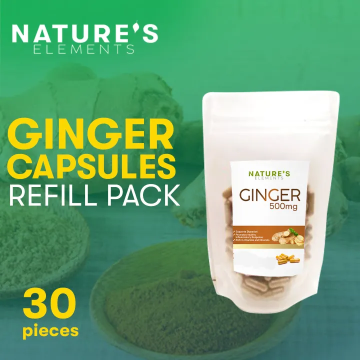 Organic Pure Natural Ginger Capsules Refill Pack (30 Capsules) Antiinflammatory, Antioxidant