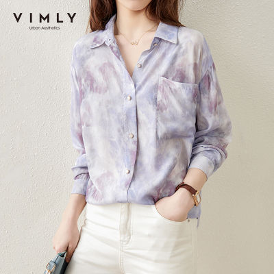 VIMLY Spring Shirts For Women Fashion Tie-dye Printed Button up Shirt Office Lady Full Sleeve Loose Blouse Female Tops F6627