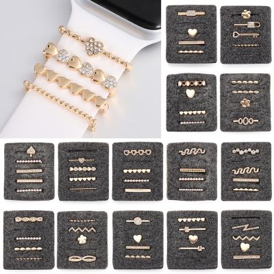 ✈―― Creative For Apple Watch Band Diamond Love Ornament Metal Wristbelt Charms Decorative Ring Smart Watch Silicone Strap Accessory