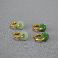 Small design simple brass gold-plated warm jade texture safety clasp China-Chic Chinese style earrings F6Z7