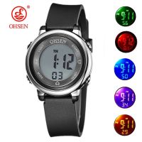 OHSEN Women Lady Sport digital LCD Watch Black silicone strap Kids Children waterproof wristwatch Electronic relogio feminino