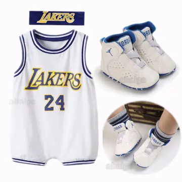 Tiny Lakers uniform for my baby 😂 She's only 5 months old so it doesn't  fit her quite yet but in a couple of months ooooohh baby she's gonna be  rocking the