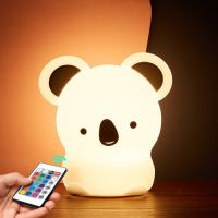 Koala LED Night Light Colorful Silicone Touch Sensor Remote RGB Dimming Bedside Desktop Lamp For Children Kids Baby Toy Gift