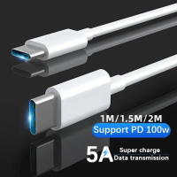 USB C เพื่อพิมพ์ C เคเบิ้ล C ถึง C 100วัตต์5A PD อย่างรวดเร็วชาร์จชาร์จสายไฟสำหรับ Xiaomi ซัมซุง Type C USBC สายข้อมูล2เมตร