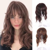 Pageup Synthetic Wavy Wig With Bangs Hair Toppers Clip In Women Daily Party Nature Wig Black Brown Heat Resistant Fiber Wig  Hair Extensions  Pads