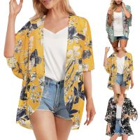 Casual Vintage พิมพ์ Kimono Cardigan ผู้หญิง2023ฤดูร้อน Boho พิมพ์ชีฟอง Kimono Preto หลวม Flora พิมพ์เสื้อ Beachwear