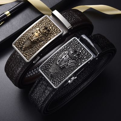 Leather belt young and middle-aged men high-end business automatic buckle belts leisure joker alligator strap ☄▪♞