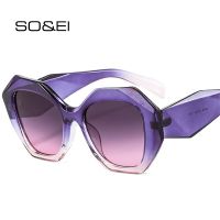 ◐☊✑ SO EI Retro Oversized Irregular Polygon Women Sunglasses Fashion Jelly Color Eyewear Shades UV400 Men Gradient Sun Glasses