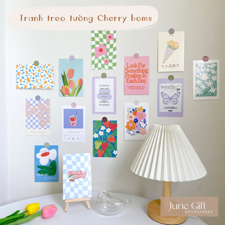 Bộ 30 tranh treo tường decor Cherry bomb trang trí bàn học, phòng ...