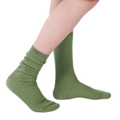 FINETOO Cotton Socks Loose Crew Women Colorful Knitting Middle Knee Sock Solid Color Casual Cute