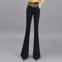 [COD] Womens 2022 autumn new high waist drape all-match casual micro flared trousers with embroidered slits