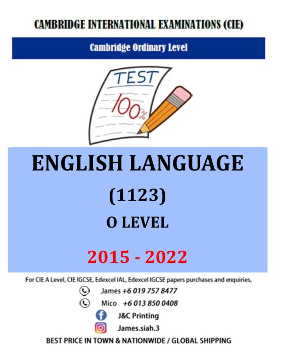 Cambridge O Level ENGLISH (1123) 2015-Nov 2022 (Paper 1,2) | Lazada