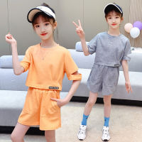 Kids Clothes Girls Summer Suit 2022 Short Sleeve Top +shorts 2pc Children Sportswear Teenage Girls School Clothing Sets 3-14Yrs