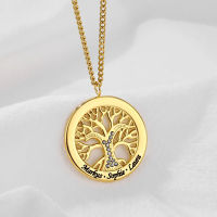 Custom Engraving Name Tree of Life Crystal Round Necklace Pendant Personalized Stainless Steel Women Family Necklace Jewelry