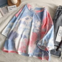 【COD &amp; Ready stock】Korean style loose tie-dye short short-sleeved T-shirt women