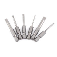 6pcs 50mm 2.0-6.0mm 0.25" Hex Shank S2 Alloy Flat Head Magnetic Tip Slotted Screwdriver Bits