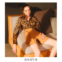 [asava ss22] asava Leopard shirt เสื้อเชิ้ตผู้หญิง อาซาว่า แขนยาว ทรงคลาสสิค ผ้าลายเสื้อดาว