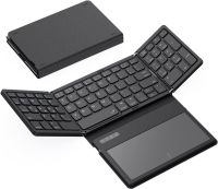 GEODMAER Foldable Bluetooth Keyboard, Portable Full Size Bluetooth Keyboard with Large Touchpad, Rechargeable Tri-Folding Ultra Slim Travel Keyboard for Windows iOS Android Mac, Sync up to 3 Devices