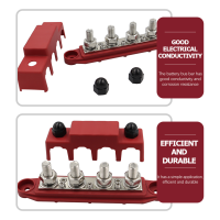 4 Post Distribution Block Bus Bar คู่พร้อมฝาครอบ Terminal Block Bus Bar สำหรับยานยนต์ Marine Car Trailer RV Red