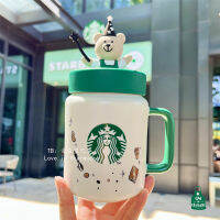 Starbuck ร้านค้าอย่างเป็นทางการ Starbuck ถ้วย2022การคุ้มครองสิ่งแวดล้อมฤดูกาลนักมายากลหมีเมสันแก้วเซรามิกที่มีฝาปิดตารางดื่มถ้วย Starbuck แก้ว Starbuck แก้ว