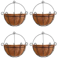 Metal Hanging Planter Basket with Coco Coir Liner Wall Mount Wire Plant Holder for Indoor Outdoor Garden Porch (4 Pack)