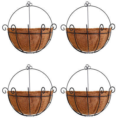 Metal Hanging Planter Basket with Coco Coir Liner Wall Mount Wire Plant Holder for Indoor Outdoor Garden Porch (4 Pack)