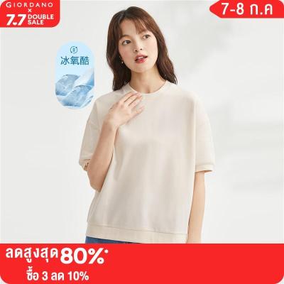 GIORDANO Women T-Shirts High-Tech Cooling Simple Basic Tshirts Solid Color Short Sleeve Crewneck Comfort Casual Tee 13323310