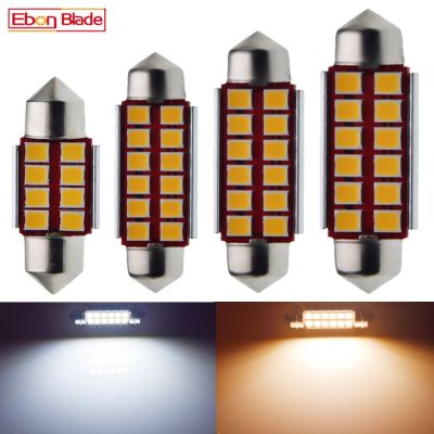 โคมไฟ Canbus Led 2x รถยนต์แบบอุ่นพู่ห้อยสีขาว31มม. 36มม. 39มม. 41มม. 42มม. C5W C10w ไฟอ่านหนังสือไฟการ์ดโดมตกแต่งภายในรถยนต์6V 12V Ac