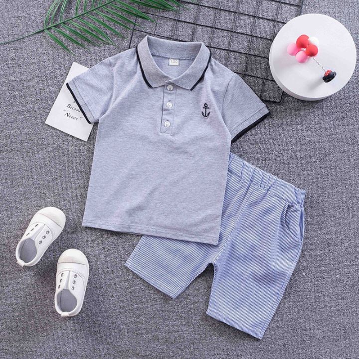 bobora-childrens-half-sleeved-suit-boy-anchor-print-polo-shirt-top-shorts-two-p