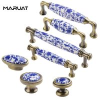 ┅► Blue and White Porcelain Ceramic Handle Chinese Cabinet Wardrobe Shoe Cabinet Drawer Single Hole Round Door Handle