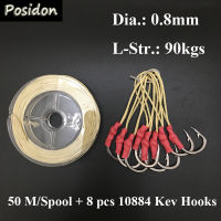 Posidon 50MSpool 0.8MM90Kgs 8 Strands Braided Assist Hooks Kevlar Fishing Line Assist Hooks Kevlar Line High Stronger