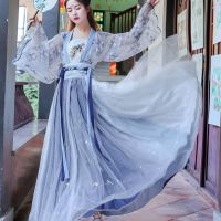 Hanfu ความยาวเท่าเอวแบบโบราณสำหรับผู้หญิงชุดจีนโบราณสไตล์นักเรียนแบบย้อนยุคใช้ได้ทุกวัน