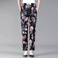 Big Size XL-4XL Womens Floral Printed Vintage Summer Autumn Pants Casual Elastic Waist Slim Female Trousers