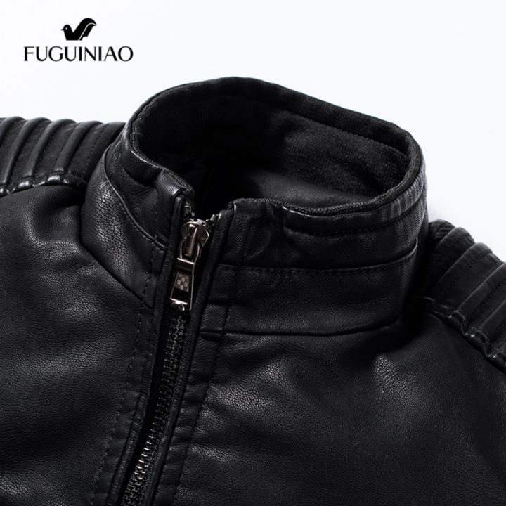 fuguiniao-2020-แฟชั่นใหม่ฤดูใบไม้ร่วงชายแจ็คเก็ตหนังขนาดบวก-4xl-สีดำสีน้ำตาลบุรุษยืนปกเสื้อหนังแจ็คเก็ตนักขี่จักรยานฟรี-kemei-clipper-ผม