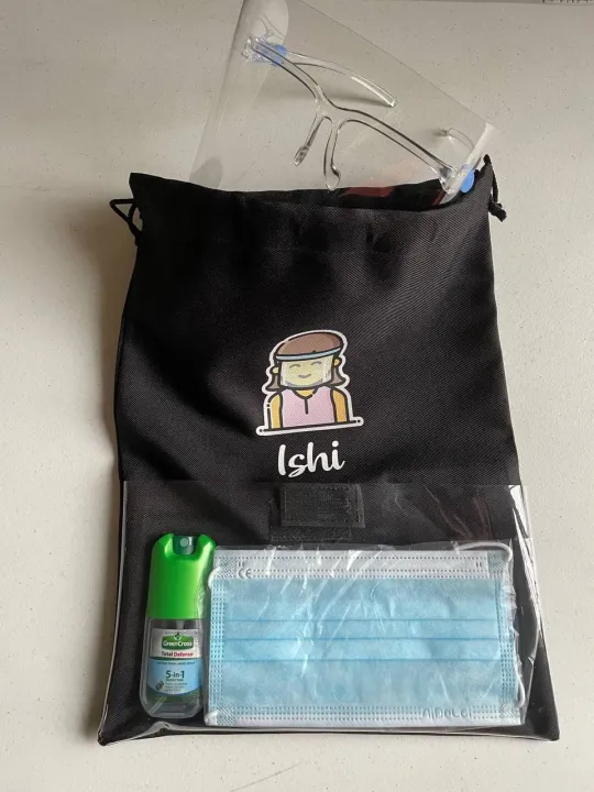 Facemask & Alcohol Pouch with front pocket (personalized) / Drawstring
