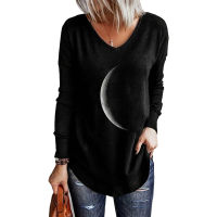 All-Match Casual Fashion T-Shirt Autumn And Winter New Womens V-Neck Pullover Printing Loose Long-Sleeved Bottoming Shirt Top