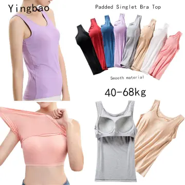 Cheap 2022 New Sexy Women Vest Tank Women Summer Shirt Tanks Solid Women's  Camisole Tops with Built in Bra Neck Vest Padded Slim Fit Tank Tops