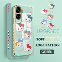 เคส PMP สำหรับ Honor 90 5G 90 Lite 5G ฟรีสายคล้องการ์ตูนแมวน่ารัก Kity สำหรับเด็กผู้หญิงเคสชุบลายขอบสี่เหลี่ยมเคสโทรศัพท์หรูหราชุบเคสโทรศัพท์นิ่ม