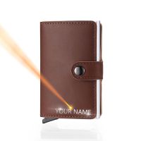 Leather Men Card Wallets Hasp Free Name Customized Rfid Black Slim Mini Wallet Card Holder Small Money Bag Male Purses Card Holders