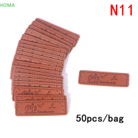 ?【Lowest price】HOMA 50pcs สีน้ำตาลทำด้วยหัวใจ PU หนัง handmade ป้ายแท็ก DIY เย็บหัตถกรรม